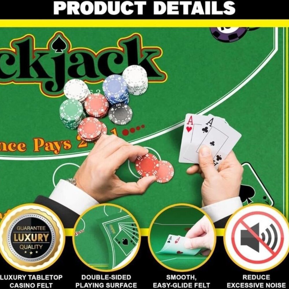 Double Sided Felt Casino Mat 36”x72” Blackjack Texas Hold’em Poker Professional - Picture 3 of 3